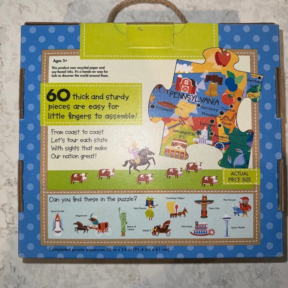 Melissa & Doug America the Beautiful Giant Floor Puzzle 60 Pieces USA Map 36x24